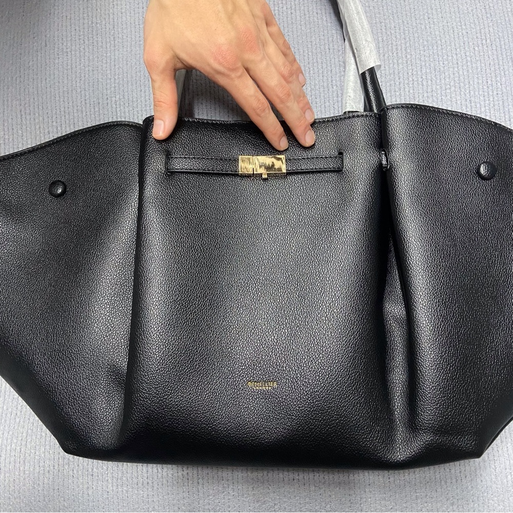 DeMellier Black Pebbled Leather Tote with Gold-Tone Lock